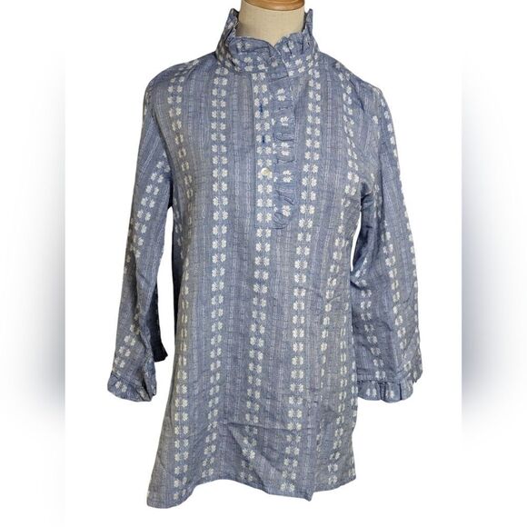 Rungolee Blue Denim Look and White High Neck Blouse NWT - Picture 1 of 7